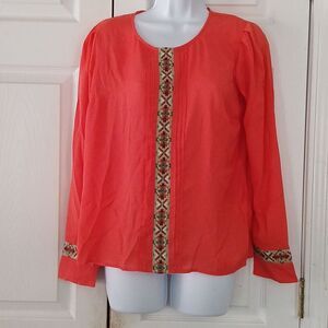 Needle & Thread long sleeve orange embroidered boho chiffon blouse Sz S NWOT